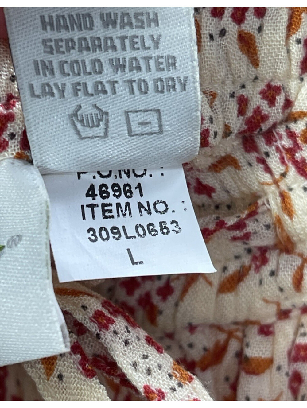 Orvis Maxi Long Skirt Cream Red Floral Orange Leaf Print Elastic Waist Pockets L - Picture 4 of 6